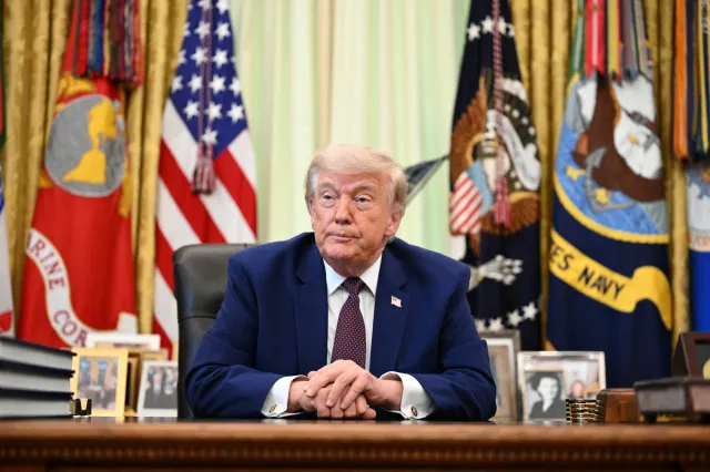 President Donald Trump speaks to the press in the Oval Office of the White House in Washington, DC, on June 3.
