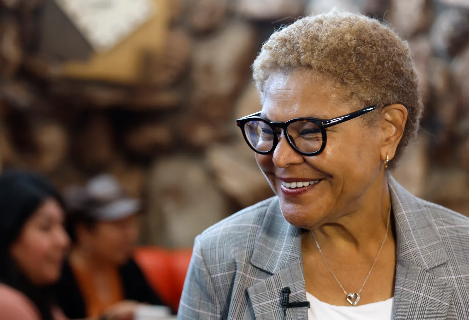Los Angeles Mayor Karen Bass looks on as she greets customers at Pann's Restaurant on June 01, 2026, in Los Angeles, California. (Justin Sullivan/Getty Images)