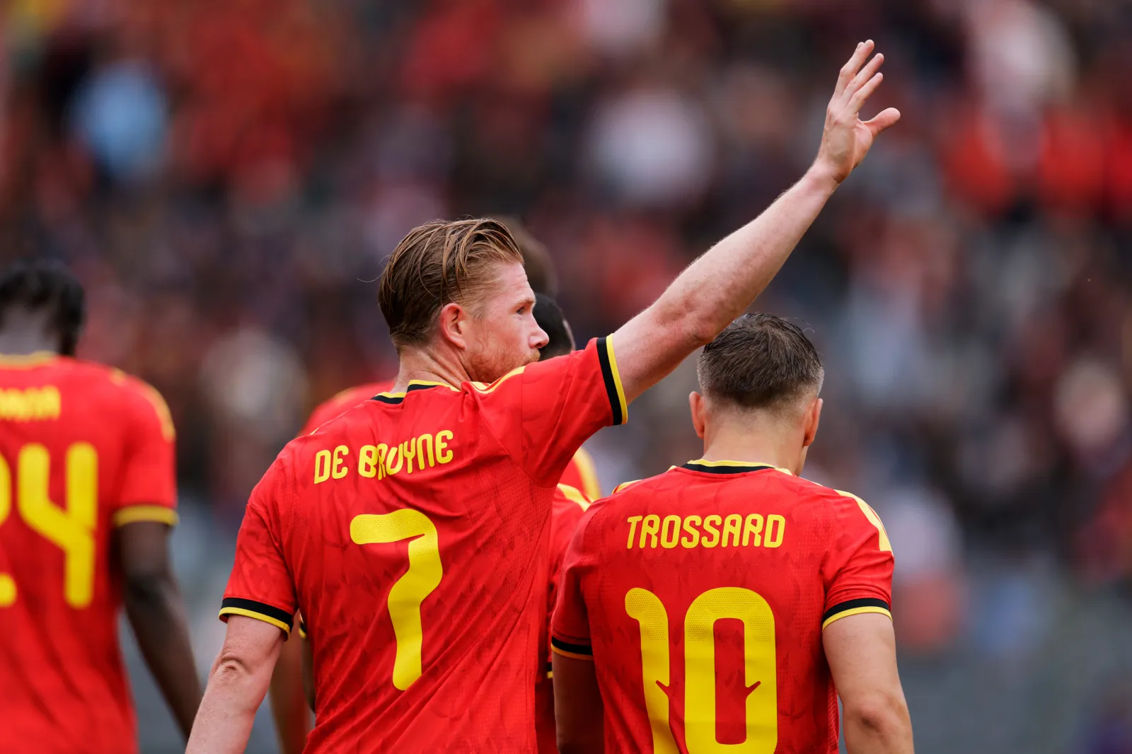 BRUSSEL, BELGIUM - JUNE 6: Kevin De Bruyne of Belgium celebrates 3-0  during the  International Friendly match between Belgium  v Tunisia  at the Koning Boudewijn Stadium on June 6, 2026 in Brussel Belgium (Photo by Joris Verwijst/Soccrates/Getty Images)