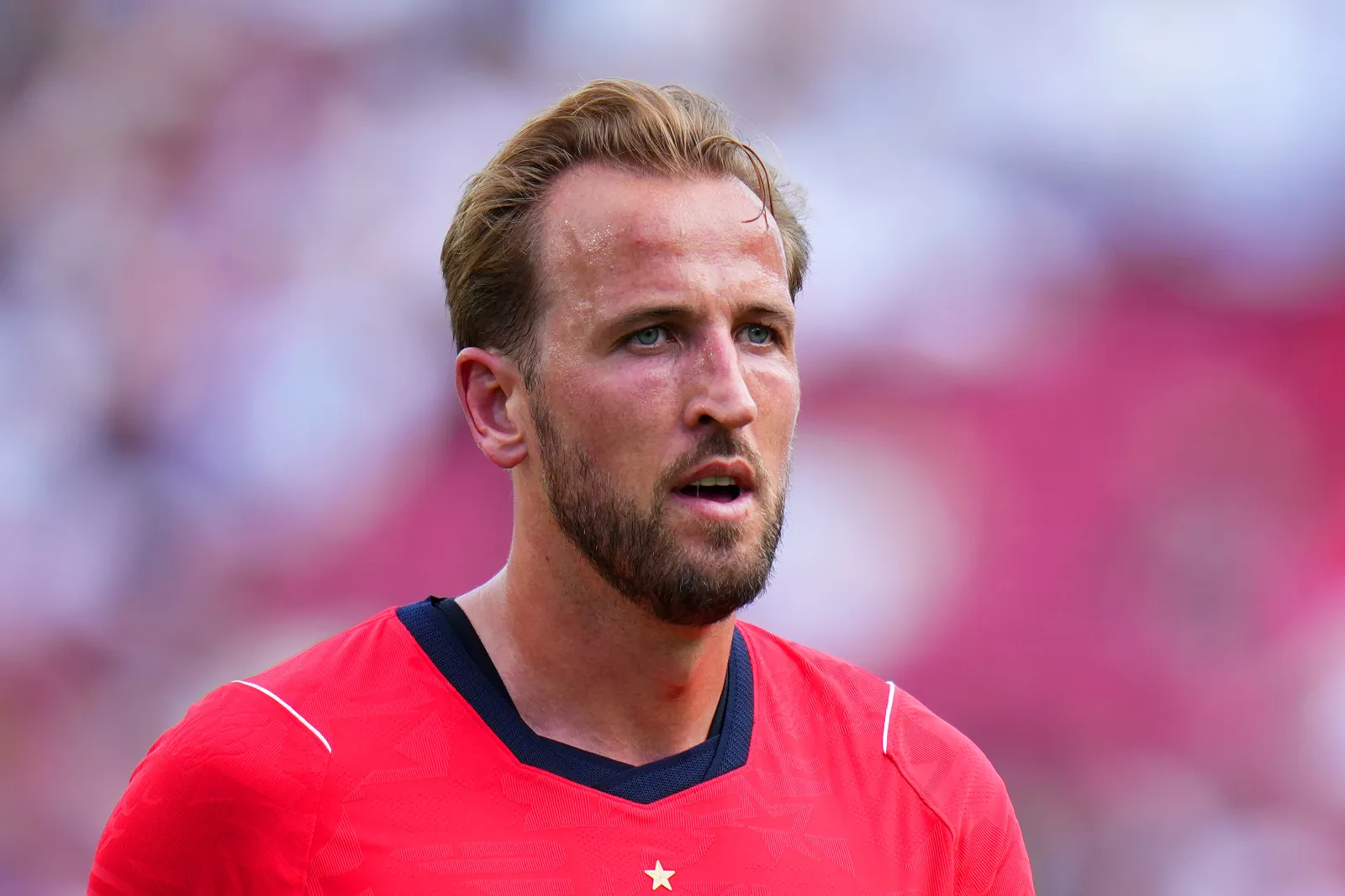 TAMPA, FLORIDA - JUNE 06: Harry Kane #9 of England looks on during the international friendly match between England and New Zealand at Raymond James Stadium on June 06, 2026 in Tampa, Florida. (Photo by Rich Storry/Getty Images)
