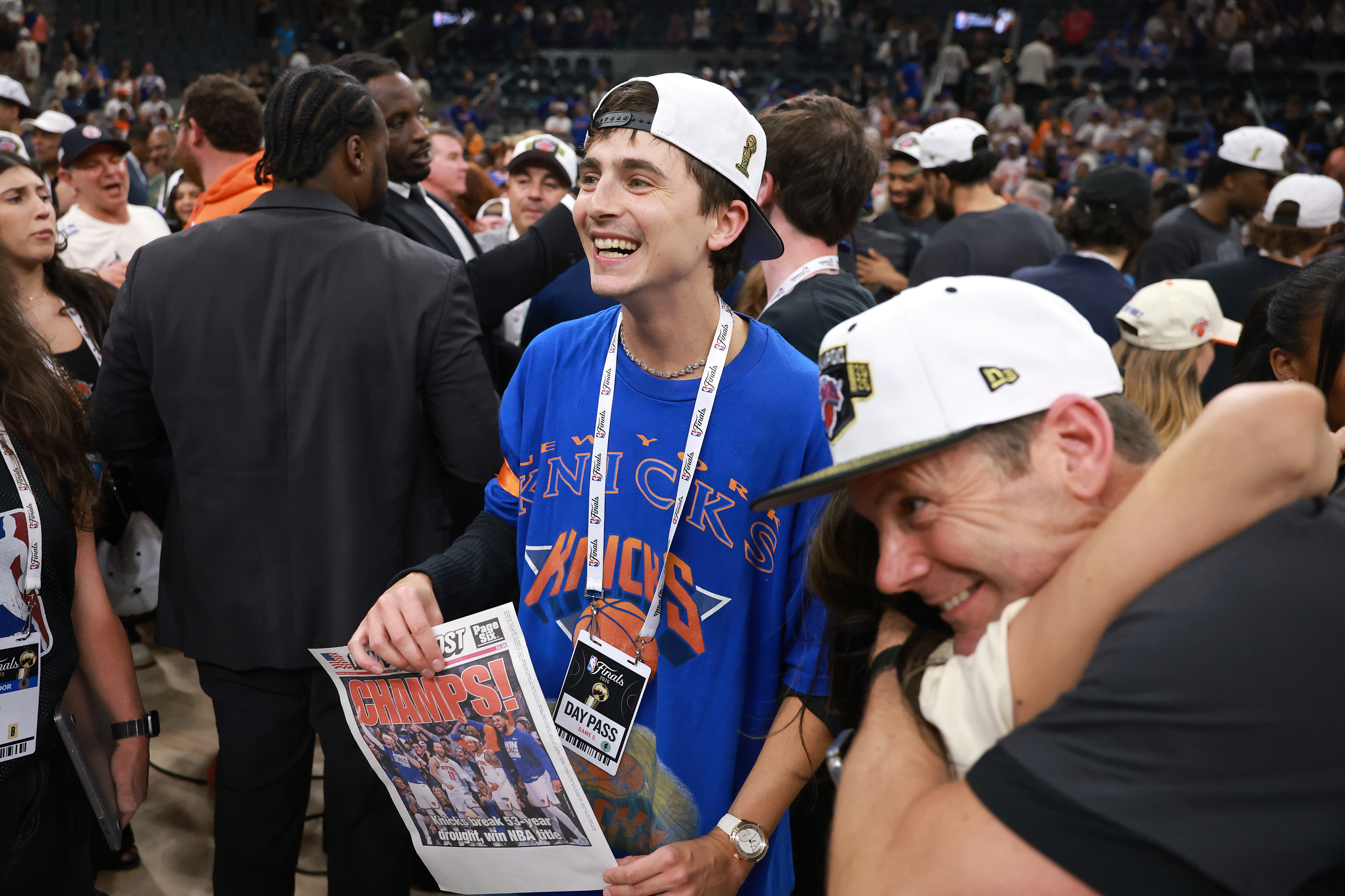 Timothee Chalamet Celebrates Knicks Championship Win With Players