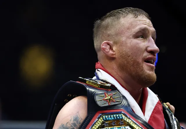 UFC fighter Justin Gaethje atter winning championship unification fight against Ilia Topuria at UFC Freedom 250