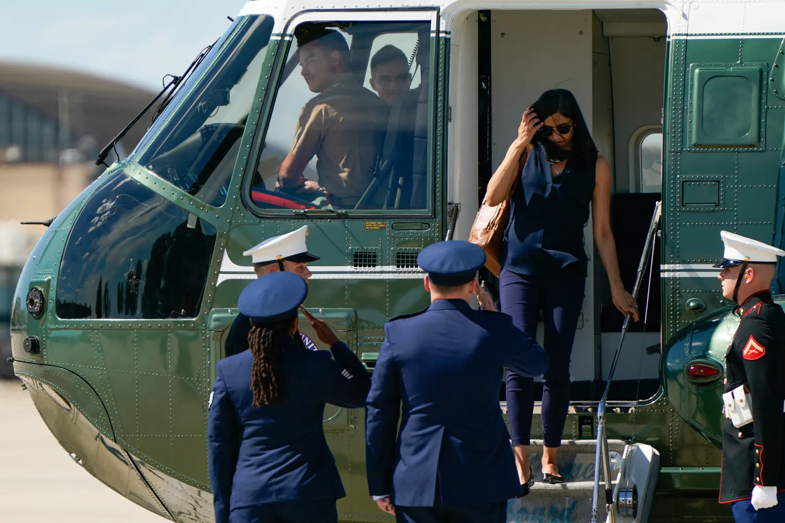 US Second Lady Usha Vance disembarks Marine Two as she arrives at Joint Base Andrews, Maryland, on June 20, 2026. (Photo by Elizabeth Frantz / POOL / AFP via Getty Images)