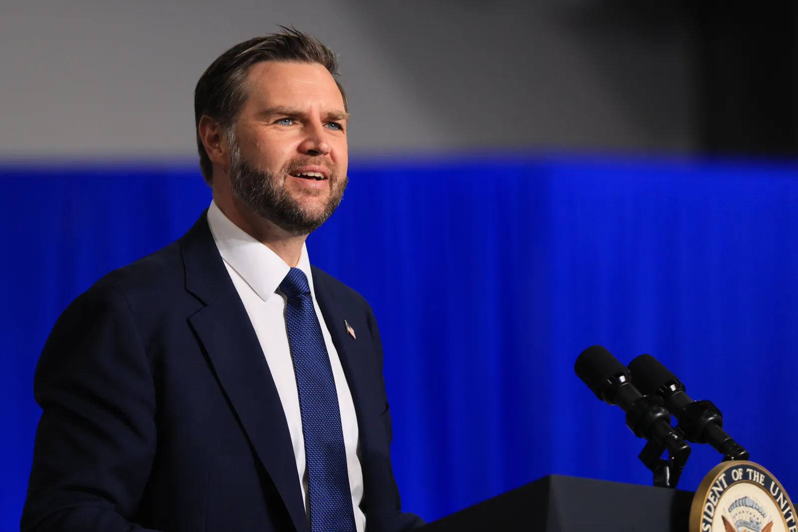 U.S. Vice President JD Vance delivers remarks during an event at Gold Coast Studios on June 17, 2026 in Bethpage, New York.