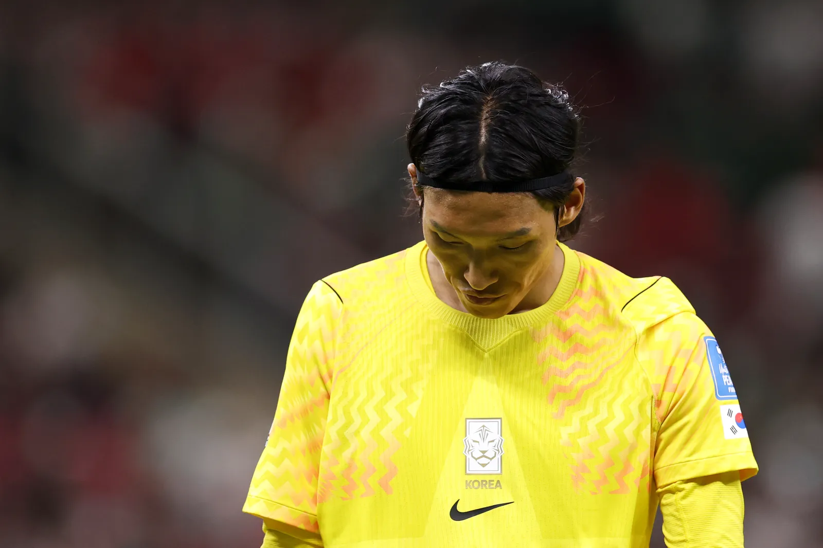 ZAPOPAN, MEXICO - JUNE 18: Seung-gyu Kim #1 of Korea Republic shows dejection after conceding the Mexico's first goal to Luis Romo #7 (not pictured) during the FIFA World Cup 2026 Group A match between Mexico and Korea Republic at Guadalajara Stadium on June 18, 2026 in Guadalajara, Mexico. (Photo by Luke Hales/Getty Images)