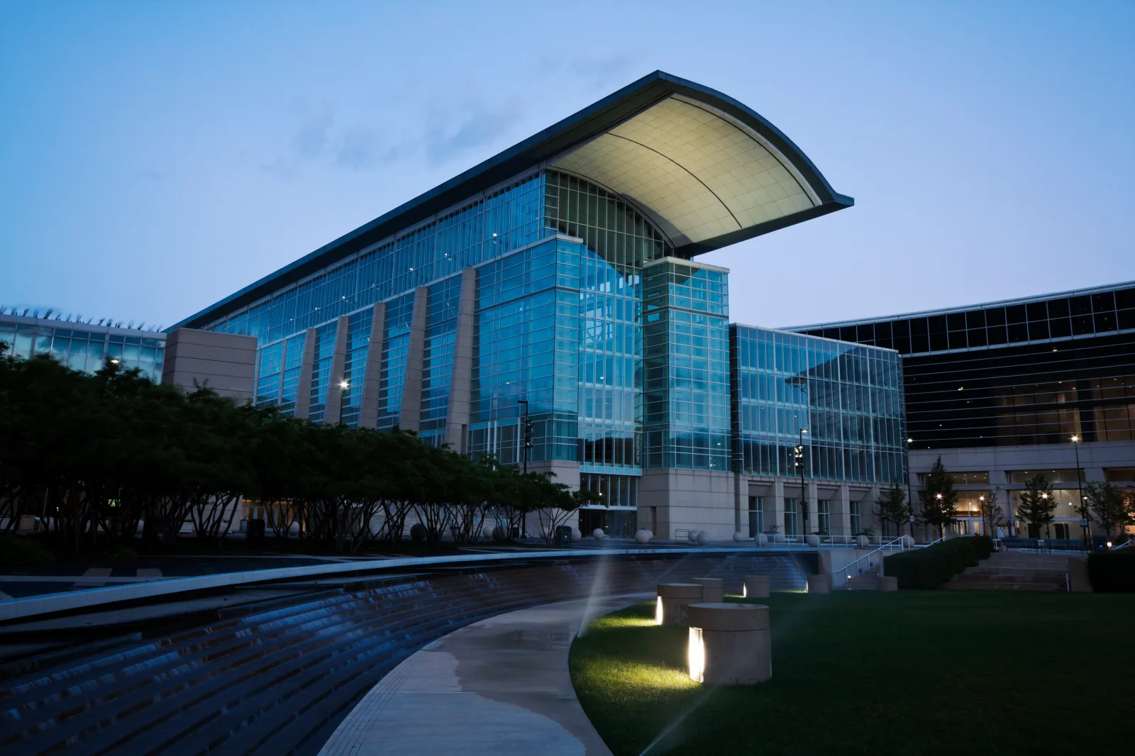 The McCormick Place convention center in Chicago seen at night in July 2008.