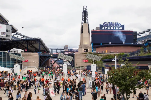 Fans await entry into Gillette Stadium for One Direction concert in Foxboro, Massachusetts, on September 12, 2015—renamed the Boston Stadium for the World Cup, it will host seven games at the tournament.