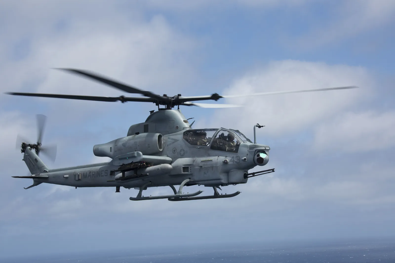 U.S. Marines fly an AH-64 Apache helicopter over San Clemente Island, California, on April 29, 2018.