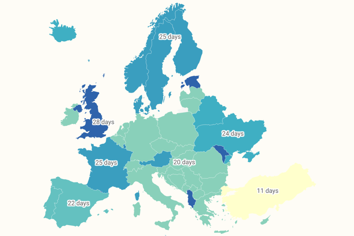 Map Shows How European Holiday Days Compare to America