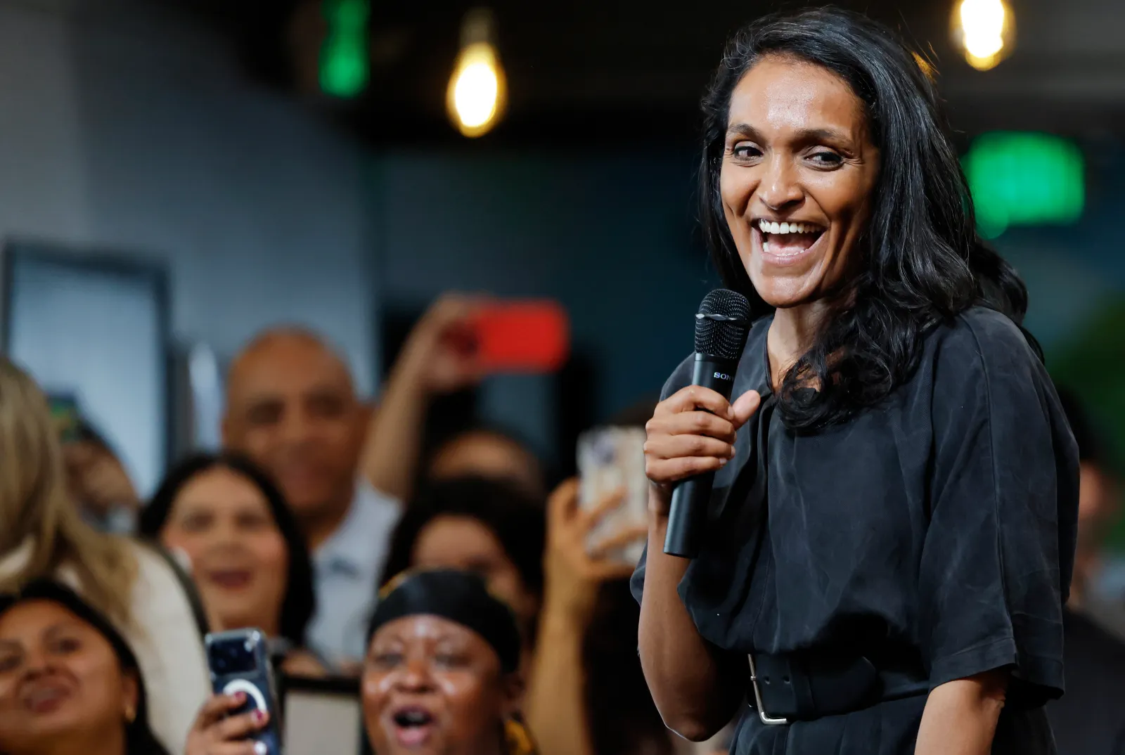 Los Angeles City Council member and mayoral candidate Nithya Raman at a campaign celebration on June 13, 2026 in North Hollywood, California.