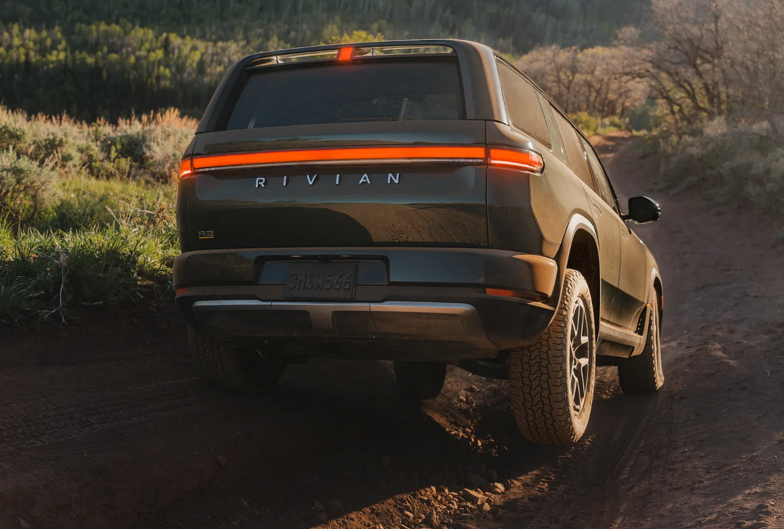 Rivian R2 without all four wheels on the ground