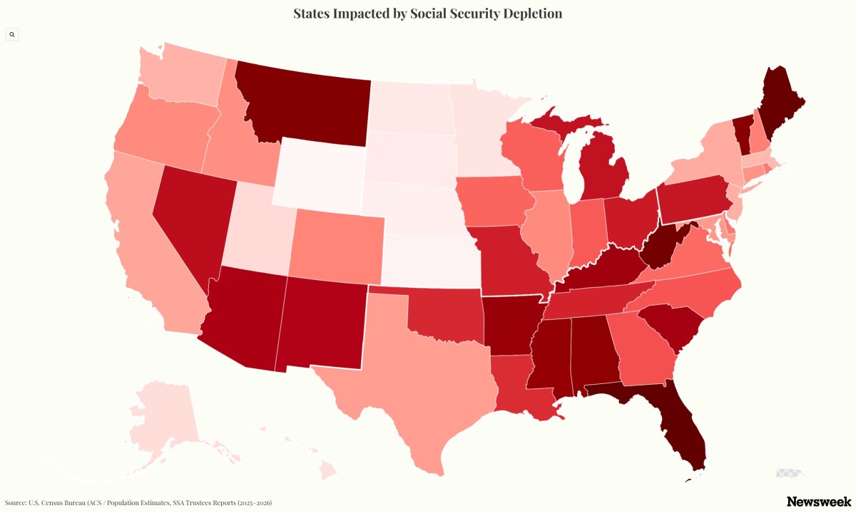 Map Shows States to Be Hit Hardest by Social Secur
