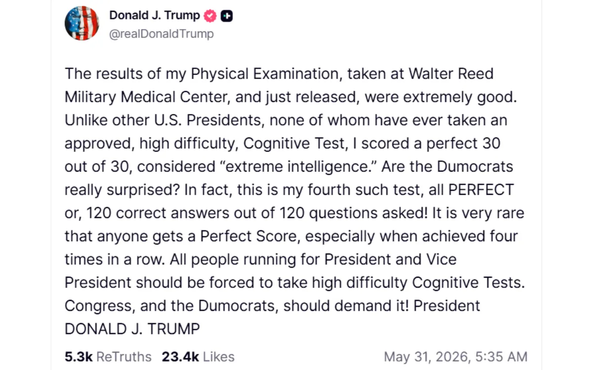 President Trump's Truth Social post.