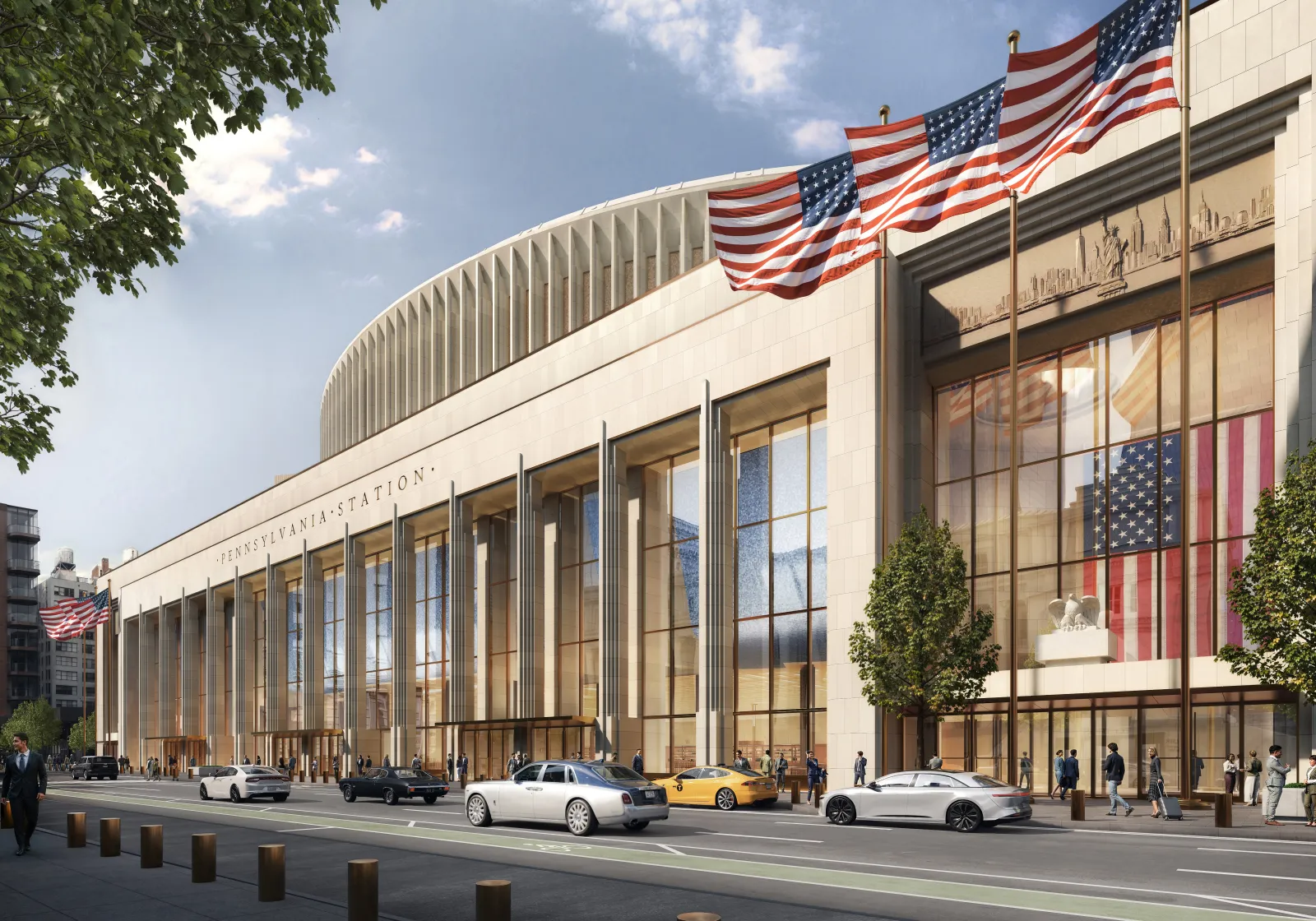 A rendering of Penn Station's 8th Avenue entrance from the corner of 31 street.