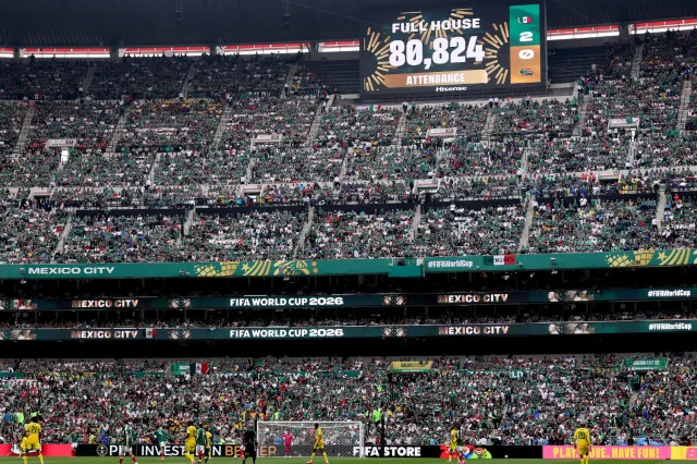 Inside the stadium with the big screen showing the crowd attendance of 80,824 during the FIFA World Cup 2026 Group A match between Mexico and South Africa at Mexico City Stadium on June 11, 2026 in Mexico City, Mexico.