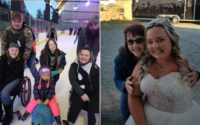 Chelsea with her family and on her wedding day.
