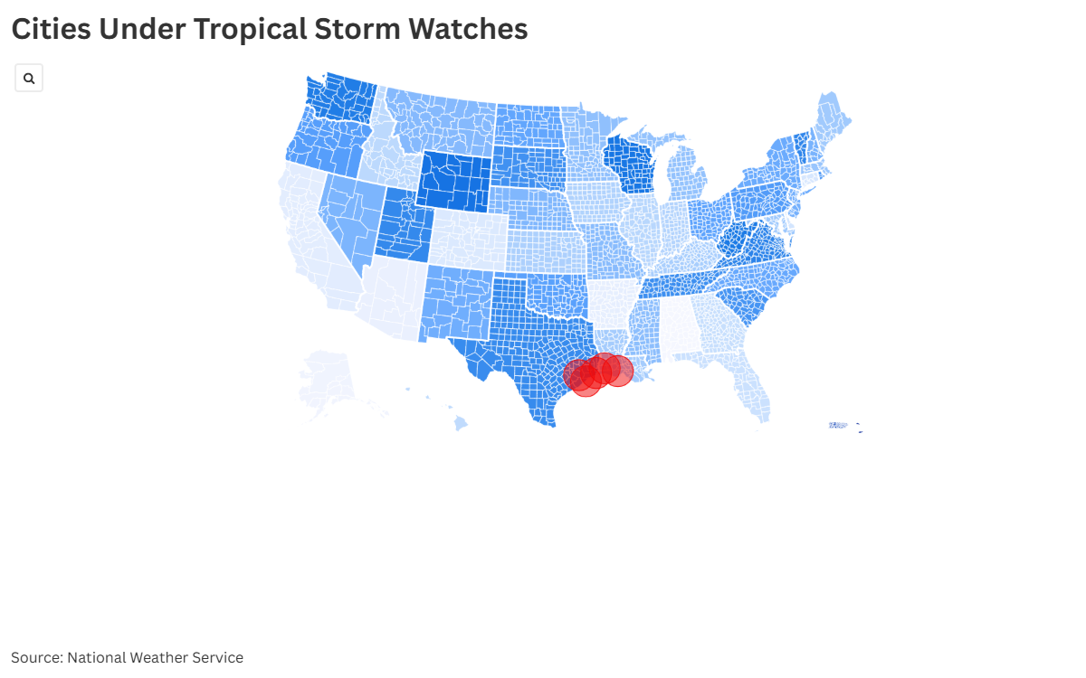 Map Shows Cities Under Tropical Storm Watches as Cyclone Possible