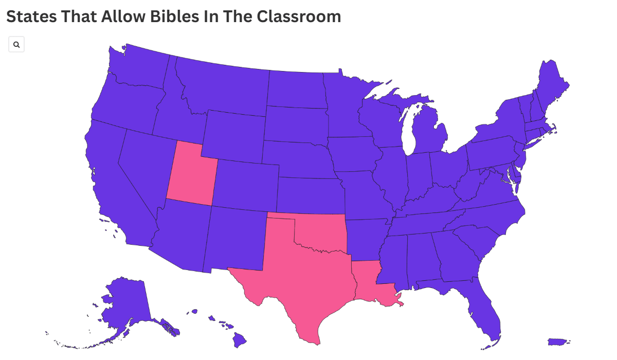 Map Shows States That Allow Bible in the Classroom