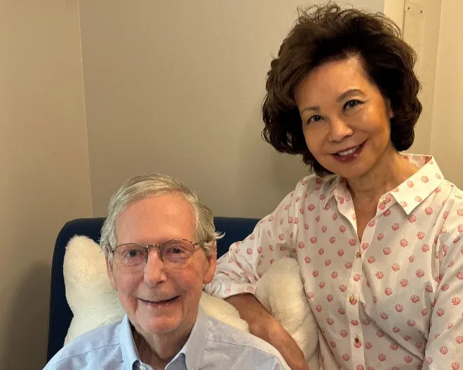 Senator Mitch McConnell and his wife, Elaine Chao, in a photo taken on July 26, 2026, released by his office a day later.