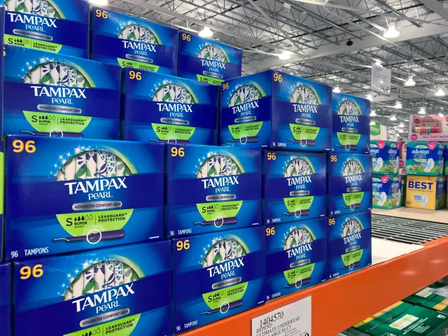 File photo of feminine hygiene products on sale at a Costco store in Miami, Florida.