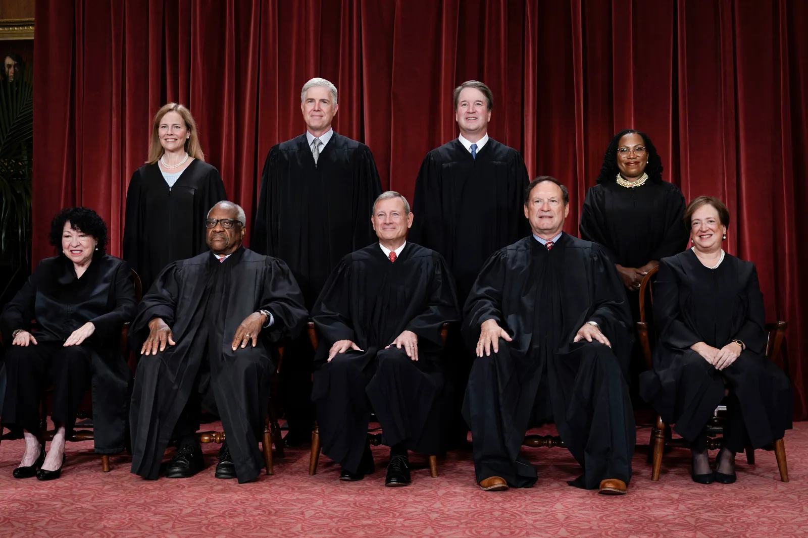 Members of the Supreme Court sit for a group portrait at the Supreme Court building in Washington, D.C., on October 7, 2022.