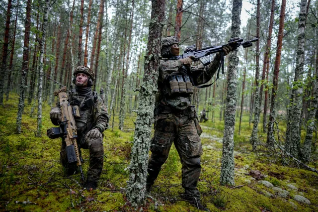 German Bundeswehr soldiers from the Puma infantry fighting vehicle unit repels drones during the "Freedom Shield 2026" combat exercise in Pabrade, Lithuania, on June 13, 2026.