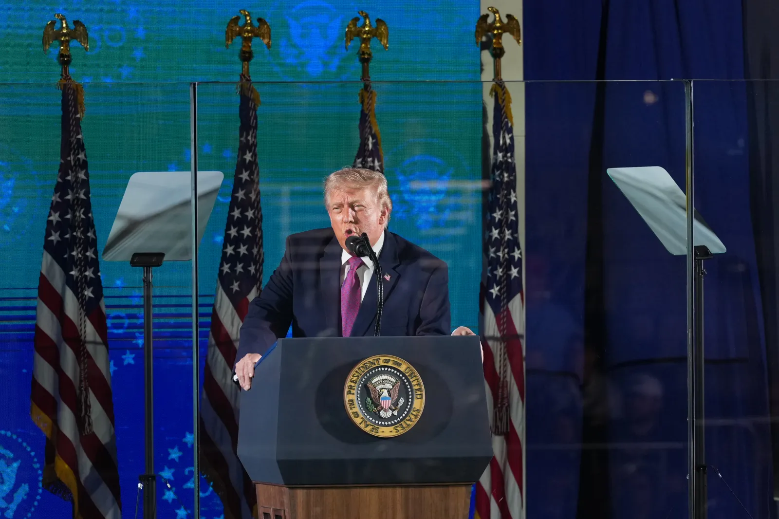 President Donald Trump speaks at Mount Rushmore National Memorial on July 3 near Keystone, South Dakota. (AP Photo/Alex Brandon)