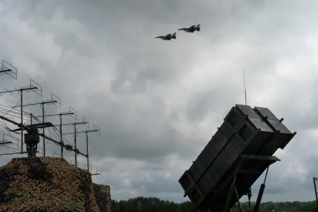 File image: Ukrainian Air Force's F-16s fly over a Patriot Air and Missile Defense System in an undisclosed location in Ukraine, on August 4, 2024.