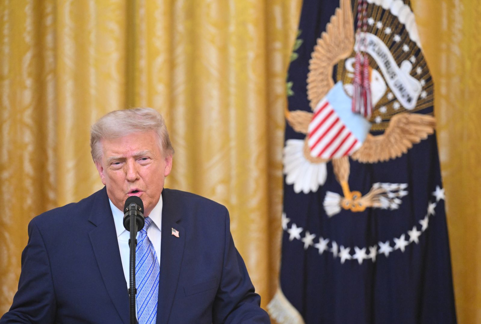 President Donald Trump speaks in the East Room of the White House, on July 16, 2026, in Washington.