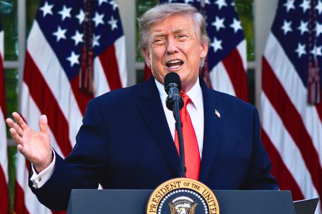 Donald Trump speaks during a Rose Garden Club dinner at the White House on June 25, 2026 in Washington, DC.