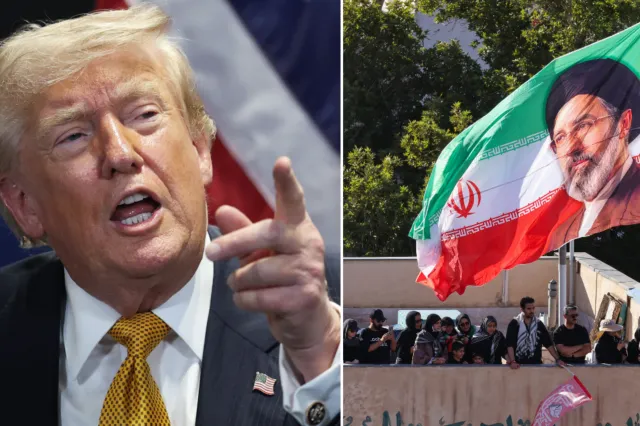 Left: President Donald Trump during the NATO Summit on July 08, 2026 in Ankara, Turkey. Right: A flag of Iran bearing the image of Iran's current supreme leader Mojtaba Khamenei is seen on top of a building as people watch mourners take part in a funeral procession for Iran's slain supreme leader Ali Khamenei in Mashhad on July 9, 2026.