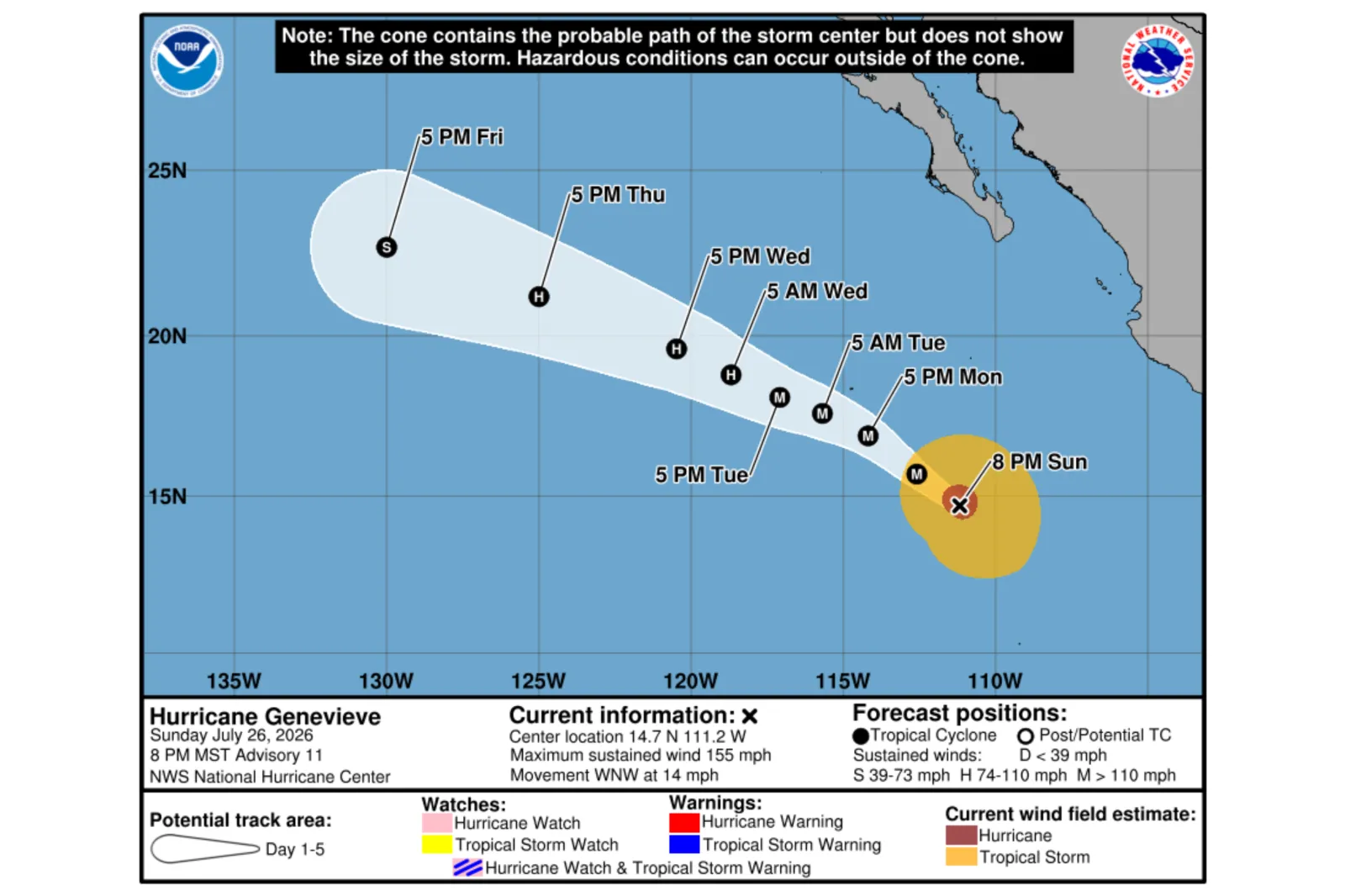 Map showing the cone shape of the probable path of the storm | NHC