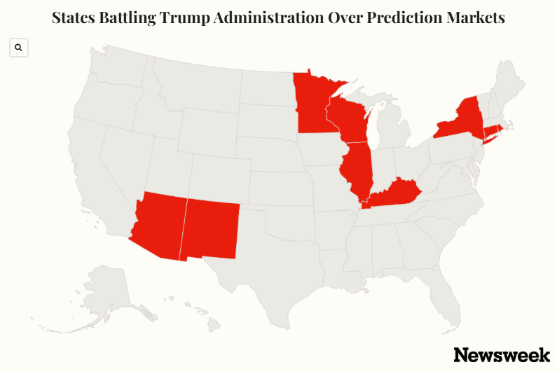 newsweek.com - Suzanne Blake - Map Shows US States Battling Trump Administration Over Prediction Markets