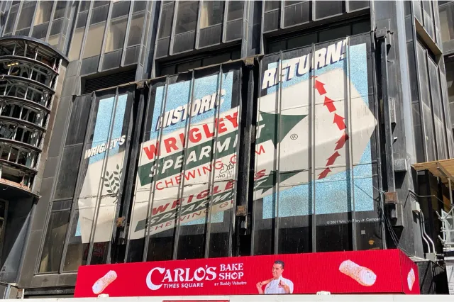 A picture of the Times Square Wrigley's "ghost sign" uncovered in June 2026.