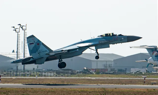 File image: A Russian Sukhoi Su-35 fighter takes off during an air show at Ataturk Airport in Istanbul, Turkey, on September 17, 2019.