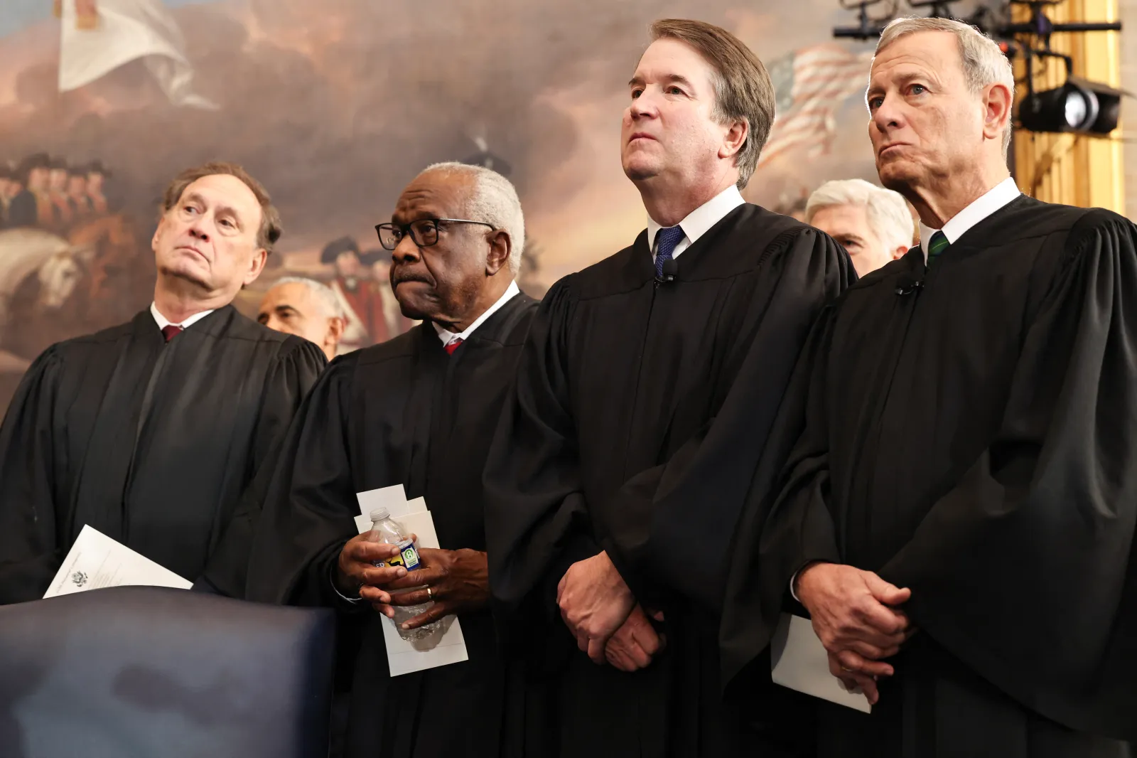 From left: U.S. Associate Supreme Court Justices Samuel Alito, Jr., Clarence Thomas and Brett Kavanaugh and U.S. Supreme Court Chief Justice John Roberts look on during inauguration ceremonies in the Rotunda of the U.S. Capitol on January 20, 2025, in Washington, DC. Donald Trump takes office for his second term as the 47th president. (Photo by Chip Somodevilla / POOL / AFP via Getty Images)