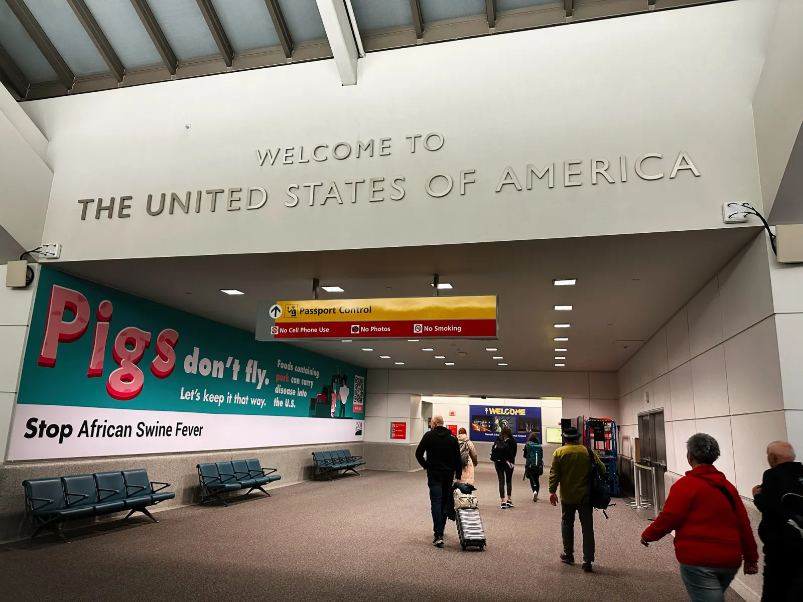 Signage at the arrivals area in Newark Liberty International Airport in New Jersey, pictured in April 2025.