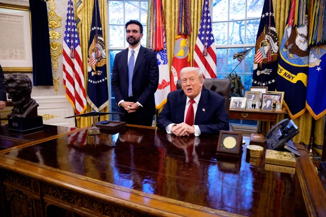 President Donald Trump meets with New York City Mayor-elect Zohran Mamdani in the Oval Office of the White House on November 21, 2025, in Washington.