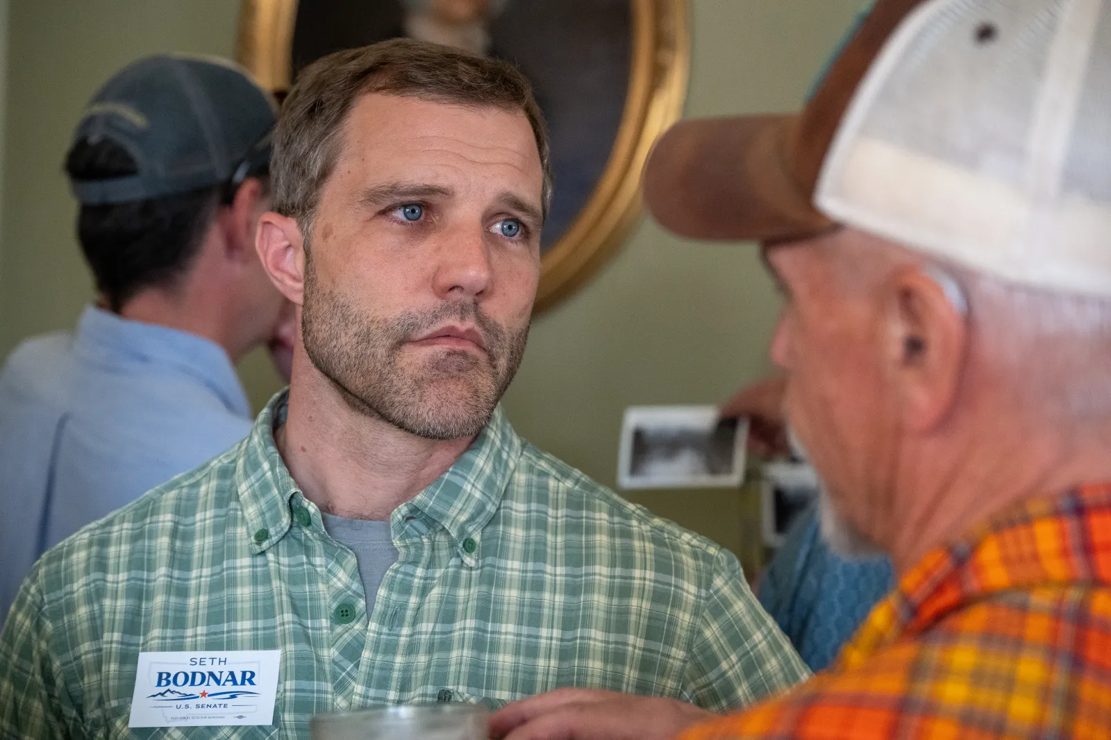 Seth Bodnar attends a meet and greet at the historic Murray Hotel while campaigning as an independent for the Senate on May 8 in Livingston, Montana. (Photo by William Campbell/Getty Images)