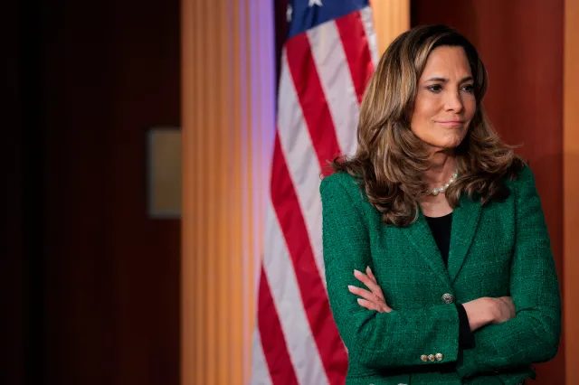 Representative Maria Elvira Salazar (R-FL) looks on during a news conference, May 20, 2026, the U.S. Capitol, in Washington, D.C.