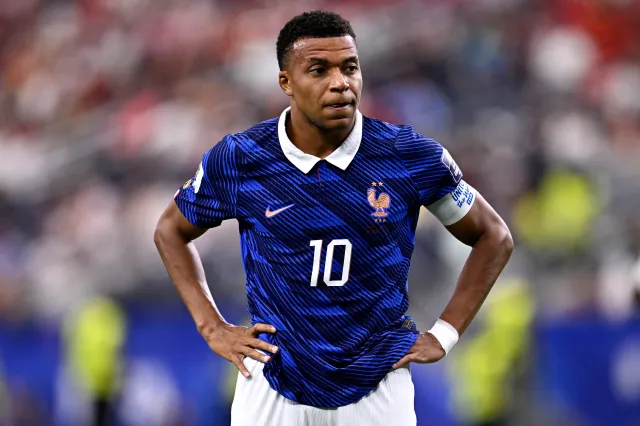 Kylian Mbappe looks on during France World Cup loss to Spain