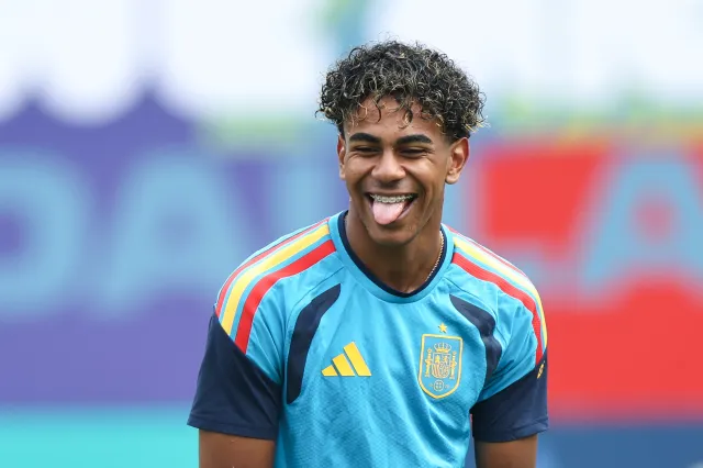 Lamine Yamal of Spain (who will play Argentina in Sunday's final) reacts during a training session prior to the match against France at Cotton Bowl on July 13, 2026. (Photo by Omar Vega/Getty Images)