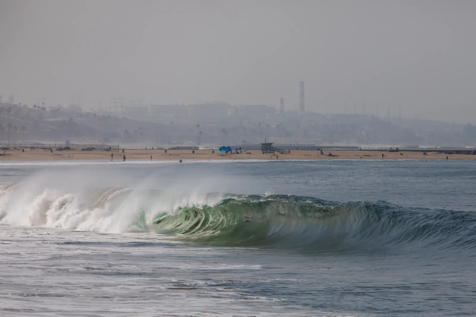 File photo: a big wave hits Venice Beach, Los Angeles, as the Hurricane Genevieve brings massive swells and rip currents, July 28, 2026.