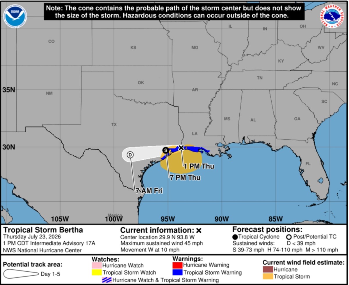 Tropical Storm Bertha Makes Second Landfall in Texas