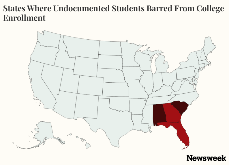 Map Shows States Where Undocumented Students Barred From College Enrollment