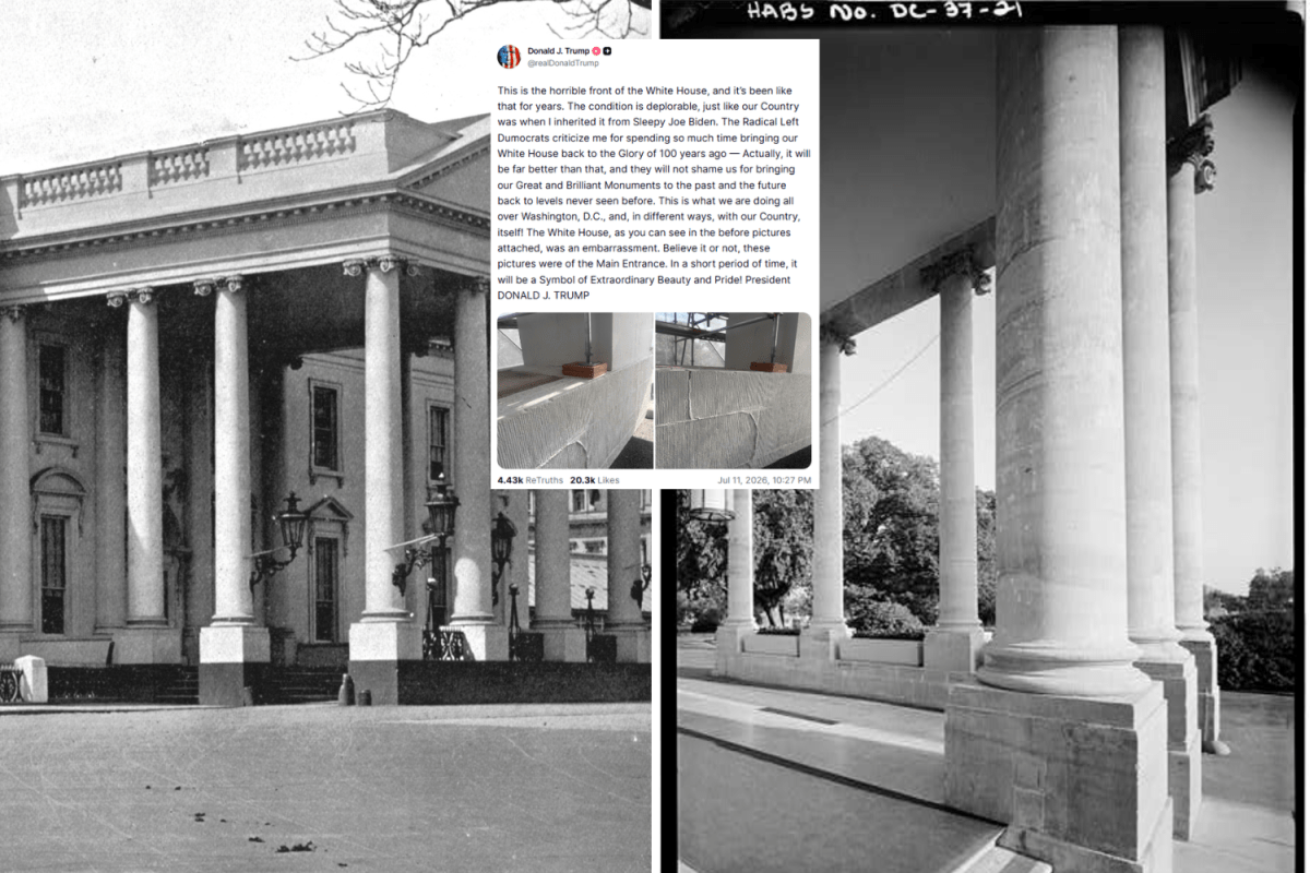 Trump Calls White House ‘Deplorable’—Historic Photos Reveal Columns’ Look