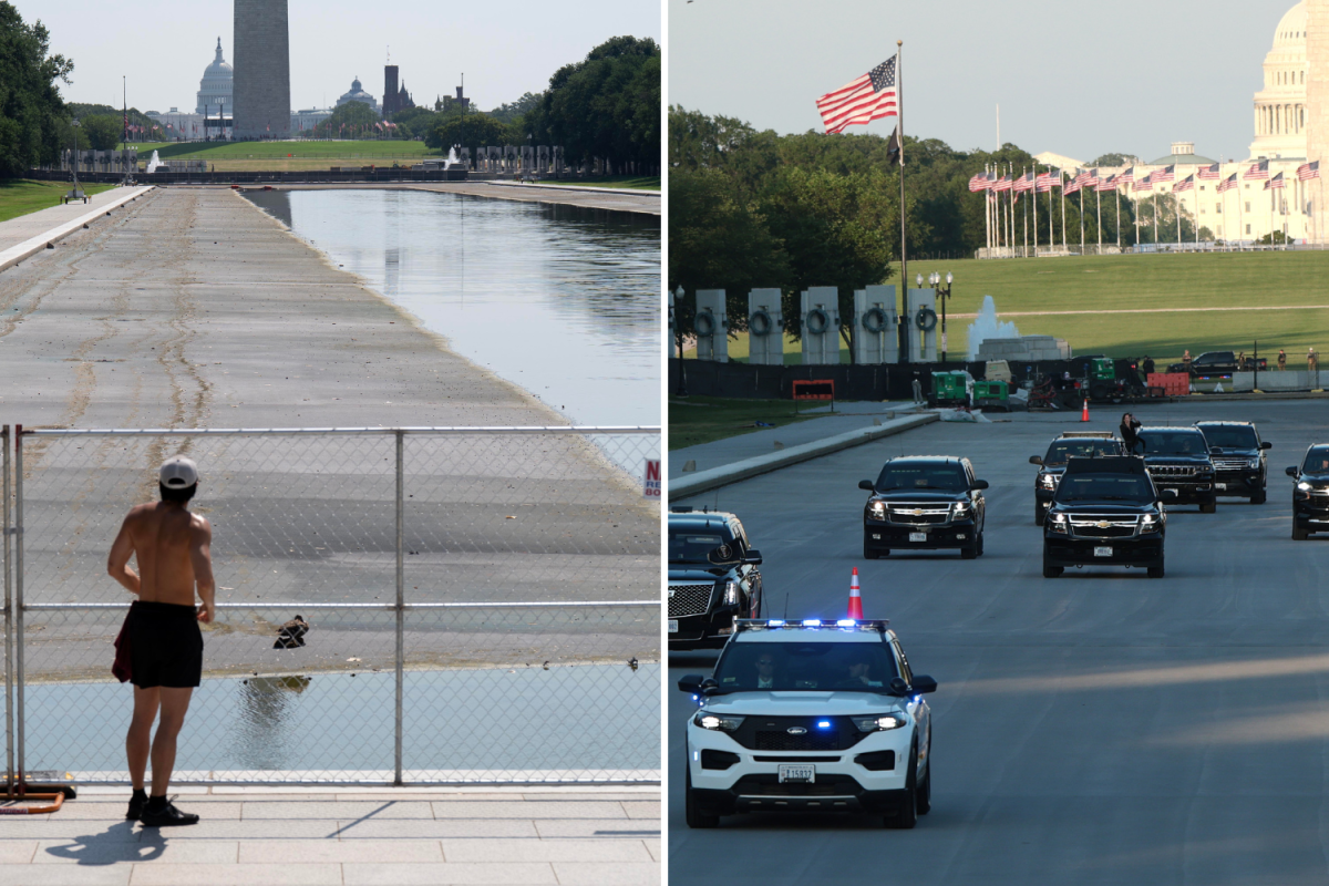 Can Tire Tracks Be Seen on Bottom of Lincoln Reflecting Pool?
