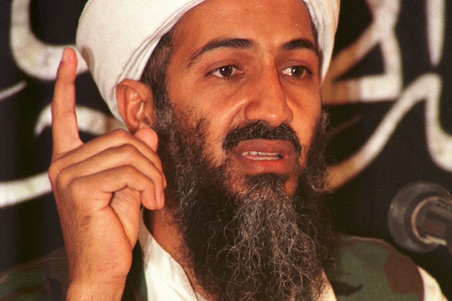  (FILE PHOTO) Suspected terrorist leader Osama bin Laden addresses a news conference May 26, 1998 in Afghanistan. U.S. Secretary of State Colin Powell told the Senate Budget Committee February 11, 2003 that he had read a transcript from bin Laden or someone believed to be him, speaking about his partnership with Iraq from an Al Jazeera tape. The Arab satellite station aired a statement allegedly from Osama bin Laden.