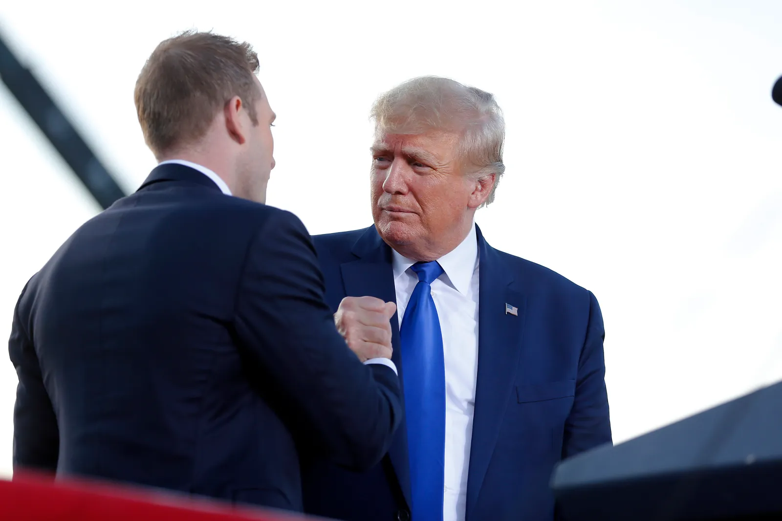Representative Max Miller greets President Donald Trump at a rally in Delaware, Ohio, on April 23, 2022.