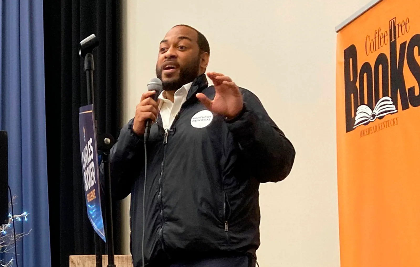 Charles Booker, Kentucky's Democratic candidate for U.S Senate, speaks to supporters in Morehead, Kentucky, on November 1, 2022.